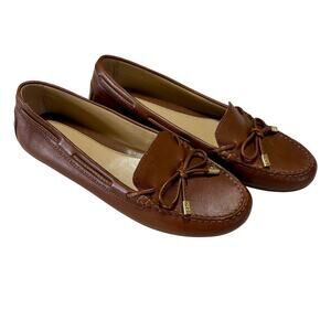 New Michael Kors slip on brown leather loafers moccasins size 8 bow gold accent